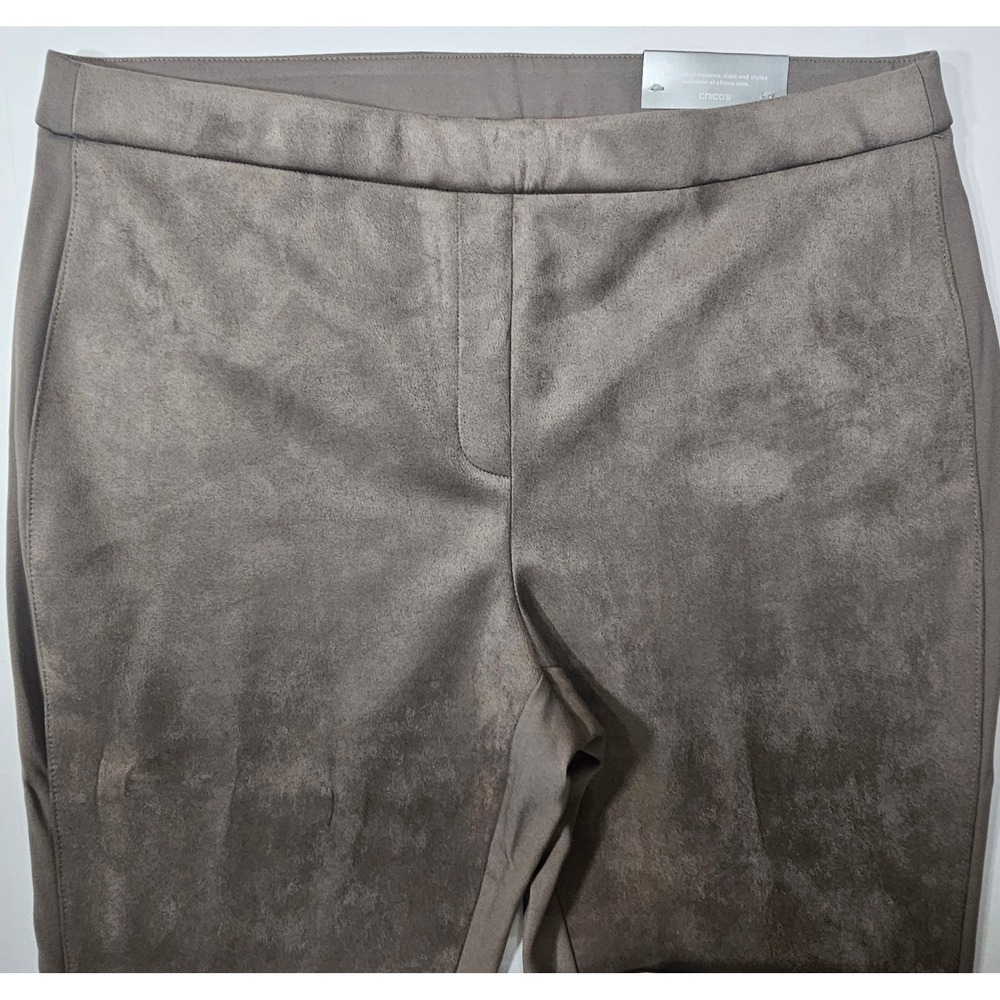 Chico's Taupe Faux Suede Leggings Slim Fit Pull On Pants Size 3 Regular US 16R - Picture 2 of 11